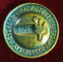 1974. "IX. ORSZÁGOS VIRÁGKÖTÉSZETI VERSENY DEBRECEN" eozin mázas Zsolnay porcelán emlékplakett, d: 9 cm