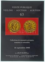Jean Elsen: 63. aukciós katalógus, görög, római, keleti érmékről. Brüsszel, 2000. Fotókkal gazdagon illusztrált. Használt, jó állapotban.