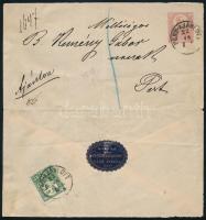 1873 Könyvnyomatos 5kr díjjegyes helyi ajánlott boríték hátoldalon Réznyomat 3kr bélyeggel "PEST-AJÁNLOTT"