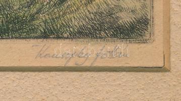 Kaveczky Zoltán (1897-1965): Hazaefelé (cím nélkül). Színezett rézkarc, papír, jelzett, paszpartuban...