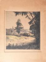 Kaveczky Zoltán (1897-1965): Kanyargó út (cím nélkül). Színezett rézkarc, papír, jelzett, paszpartuban, 24×22 cm