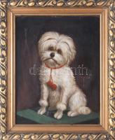 Jelzés nélkül, XIX. sz. vége/XX. sz. eleje: Kutya . Olaj, vászon, sérült. Dekoratív, kissé sérült fakeretben. 40×31,5 cm