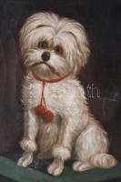 Jelzés nélkül, XIX. sz. vége/XX. sz. eleje: Kutya . Olaj, vászon, sérült. Dekoratív, kissé sérült fa...