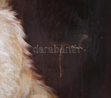 Jelzés nélkül, XIX. sz. vége/XX. sz. eleje: Kutya . Olaj, vászon, sérült. Dekoratív, kissé sérült fa...