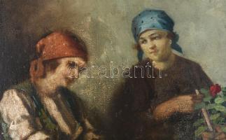 Szász István (1878-1965): Menyecskék. Olaj, vászon, jelzett. Dekoratív, kissé sérült fakeretben, 80×...