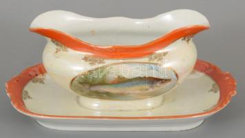 Szószos tál, halas mintával. Matricás, hibátlan 22 cm