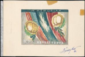 1971 Légrády Sándor In memoriam 10Ft bélyegterve a tervező aláírásával. Képméret: 118 x 90 mm