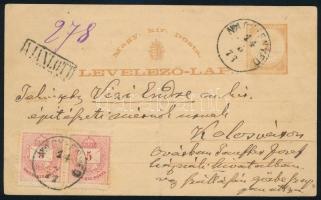 1877 2kr díjjegyes ajánlott levelezőlap 2 x 5kr kiegészítő bérmentesítéssel "NAGY-ENYED" - Kolozsvár