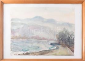 Szitás Erzsébet (1915-2005): Nagymaros (Duanakanyar), 1975. Akvarell, papír, jelzett. Üvegezett fake...