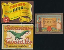 3 db sörcímke, Részvény Tavaszi Sör, Dreher Lager Beer Pale - Monimpex, Kőbányai Barna sör