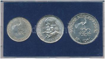 1967. 25Ft Ag + 50Ft Ag + 100Ft Ag "Kodály" sor kék tokban T:BU patina Adamo EM22, EM23, EM24