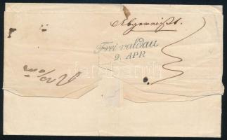 1828-1842 Félportós levél, piros "PEST" (Rompes 200p) - Freiwaldau, majd utánküldve Hosszú...