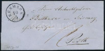 1852-1858 (II. zóna, 2. súlyfokozatú) Készpénzfizetésű levél "KÉSMARK" - Pesth