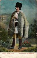 Erdély, román juhász. Wertheim Zsigmond kiadása / Rumänischer Hirte aus Siebenbürgen / Romanian shepherd from Transylvania, folklore (fa)
