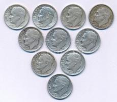 Amerikai Egyesült Államok 1946-1964. 10c Ag "Roosevelt" (10xklf) T:XF,VF patina USA 1946-1964. 10 Cents Ag "Roosevelt" (10xdiff) C:XF,VF patina Krause KM#195