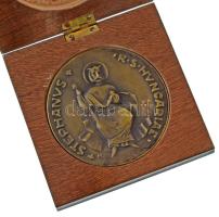 Hellebrand Béla (1882-1965) 1938. "Szent István" "Stephanus R. S. Hungariae / Regnum Obtinvit Coeleste Strigonii MXVIII" bronz, kétoldalas emlékérem peremen "LUDVIG" gyártói jelzéssel, fa tokban T:AU