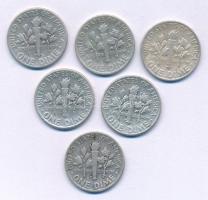 Amerikai Egyesült Államok 1946-1964. 10c Ag "Roosevelt" (6xklf) T:XF,VF patina
USA 1946-1...