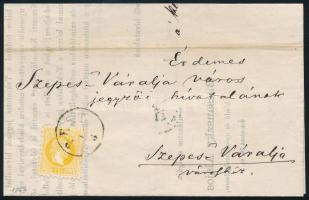 1867 2kr nyomtatványon "PEST" - Szepes-Váralja