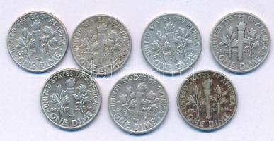 Amerikai Egyesült Államok 1946-1964. 10c Ag "Roosevelt" (7x) T:XF,VF patina
USA 1946-1964...