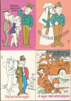 Jelentem kiskatona lettem - 12 db modern katonai humor képeslap sorozat saját tokjában, rajzolta Pusztai Pál / 12 modern Hungarian military humour postcard series in its own case, signed by Pál Pusztai