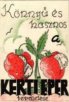 Marosvásárhely, Targu Mures; Könnyű és hasznos a kerti eper termelése. Ezzel a levelezőlappal Winter Katalin marosvásárhelyi kaptáros diák díjat nyert a Horthy István Diákkaptár Szövetség levelezőlap pályázatán / Hungarian Youth Association propaganda art postcard s: Winter Katalin (EK)