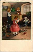 1933 Children, dolls, Christmas tree. A. R. No. 2454. s: Pauli Ebner (EB)