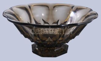 Antik füstszínű kristályüveg talpas kínáló, kis kopással, d: 29 cm, m: 12 cm