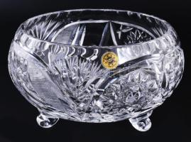 Kristály kínáló 3 lábon, címkével jelzett, d: 16 cm, m: 9,5 cm