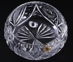 Kristály kínáló 3 lábon, címkével jelzett, d: 16 cm, m: 9,5 cm