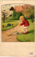 1928 Children art postcard. August Rökl Nr. 1447. s: Pauli Ebner (EB)
