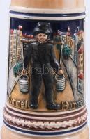 Német fedeles söröskorsó, jelzett, hibátlan, m: 18 cm