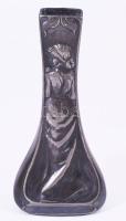 Szecessziós ón váza nőalakkal, m: 14 cm