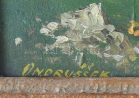 Ondrusek/Ondrussek, Frantisek (1861-1932): Táj. Olaj, karton. Jelzett. Dekoratív, kissé sérült faker...