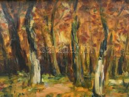 Déri jelzéssel: Erdőbelső. Olaj, farost, fakeretben, 13x17,5 cm