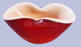 Muranoi üveg tálka, hutaüveg többrétegű, anyagában színezett, hibátlan 12 cm