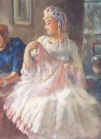 Péczely Antal (1891-1944): Társaság. Olaj, vászon, jelezve jobbra lent. Egészen apró felületi sérülé...