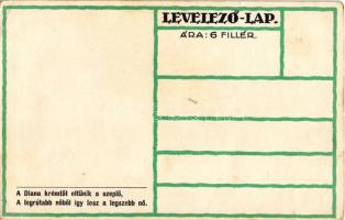 Teniszező hölgy művészlap. Diana krém reklám a hátoldalon / Tennis playing lady. Hungarian art postc...