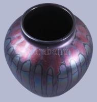 Váza, többszínű irizáló mázakkal festett, sorszámmal jelzett, hibátlan 16 cm