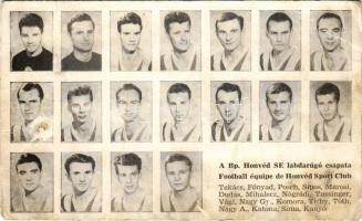 BHSE - Budapesti Honvéd Sportegyesület labdarúgó csapata, focisták, hátoldalon nyomtatott aláírásokkal / Hungarian football team, sport, with printed signatures (felületi sérülés / surface damage)