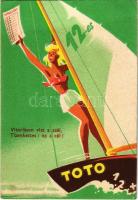 Vitorláson visz a szél, Tizenkettes: ez a cél! Totó tippszelvény reklám. Plakát- és címkenyomda Bp. / Hungarian lottery ticket advertisement card (EB)
