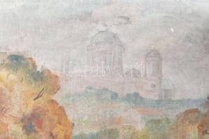 Holló Kornélia (XX. sz.): Esztergomi részlet, háttérben a bazilika, 1950. Olaj, vászon, kartonon, je...