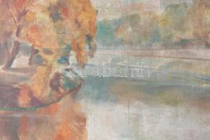 Holló Kornélia (XX. sz.): Esztergomi részlet, háttérben a bazilika, 1950. Olaj, vászon, kartonon, je...