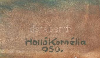 Holló Kornélia (XX. sz.): Esztergomi részlet, háttérben a bazilika, 1950. Olaj, vászon, kartonon, je...