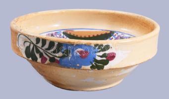 Leveses tál, Mázas cserép, XIX. sz. kézzel festett, hibátlan d: 19 cm