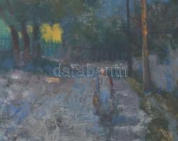 Miháltz Pál (1899-1988): Szentendrei utca, 1957. Olaj, vászon. Jelezve jobbra lent. Hátoldalán autog...