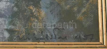 Miháltz Pál (1899-1988): Szentendrei utca, 1957. Olaj, vászon. Jelezve jobbra lent. Hátoldalán autog...