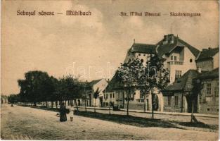 Szászsebes, Mühlbach, Sebesul Sasesc, Sebes; Str. Mihai Viteazul / Siculorumgasse / utca, üzletek. Anna Gross kiadása / street view, shops (EK)