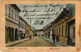 1913 Szászváros, Broos, Orastie; Strada Berariei / utca, üzletek / street view, shops (EB)