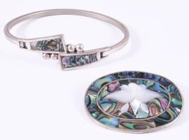 Mexikói kagyló és paua kagyló berakásos karék és bross.