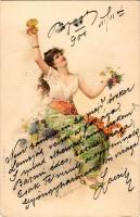 1900 Automne / Herbst / Art Nouveau lady, autumn. A. Sockl (Vienne) Serie III. No. 19. litho (EK)